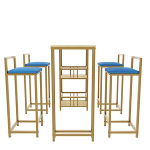 Set di 5 Pezzi Tavolo e Sedie da Bar con Struttura Dorata, Cuscino Multistrato in Spugna, Schienale e Sgabello - Arredamento di Lusso - Product Image 5