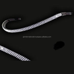 Diamant Vague Cristal Diamante 4 Rangées Argent et Or Cristaux Étincelants Chaîne Personnalisée À La Main En Cuir Cheval Brow Band - Product Image 2