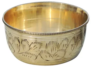 handcrafted brass bowl engraved pattern traditional metal vessel antique round polished deep container kitchen <b>utensil</b> - Product Image 5