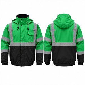 Chaqueta de Trabajo Unisex de Alta Visibilidad Verde y Negra, Transpirable, Talla Grande, Uniforme de Seguridad Reflectante, Ropa de Invierno con Capucha y Bolsillos - Product Image 1