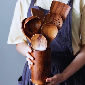 Handmade Natural Wood Kitchen Utensil Set Eco-Friendly Dishwasher Oven Safe Cooking Tools Spatula Spoon Ladle <b>Pasta</b> - Product Image 5
