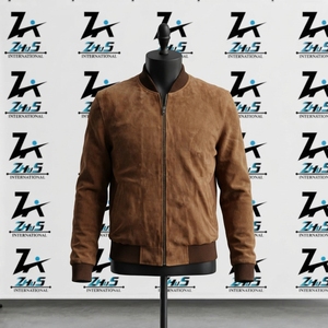 Blouson Bomber en Daim Marron Hiver Premium et Élégant avec Poignets Côtelés et Fermeture Éclair – Veste Décontractée Tendance en Daim et Cuir - Product Image 1