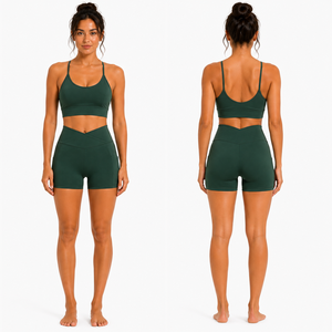 Women Adjustable Strap Sports Bra Cross Waist Pocket Shorts Set Yoga Fitness Gym Workout Activewear Outfit - Product Image 2