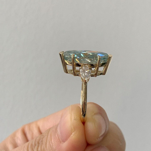 Cyan Blue Moissanite Marquise Cut Solitaire 6 Prong <b>Ring</b> Yellow Gold 3 Stone <b>Ring</b> 10K Solid Gold Wedding <b>Ring</b> <b>Cz</b> Pear Side Stone - Product Image 5