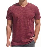 T-shirt personnalisé à manches courtes en slub bordeaux pour homme, col en V, vente chaude, respirant, mélange coton-polyester, tricot de haute qualité