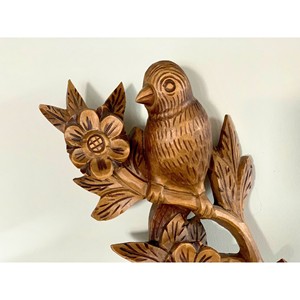 Panneau mural décoratif en bois de Sheesham sculpté à la main avec motif d'oiseau |   Sculpture en relief en bois indienne - Product Image 4