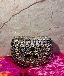 Sac à main de mariée vintage, mode, mosaïque de couleurs mélangées, miroir, fait main, métal Kundan - Product Image 2