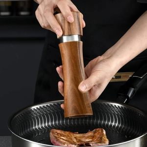 Hot Sale Eco-Friendly 8 Inch Acacia Wood Manual Spice Herb <b>Grinder</b> Set Adjustable Silver Stainless Steel Ring Salt <b>Pepper</b> Mill - Product Image 3