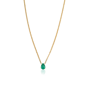 Collar con Colgante de Esmeralda Zambiana con Diseño Simple y Exclusivo, Cadena Cubana Miami con Incrustaciones de Piedras Preciosas, Oro Amarillo de 14K - Product Image 1