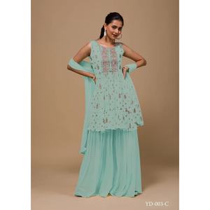 FABULOSO GEORGETTE BORDADO SECUENCIA TRABAJO TOP PALAZZO CON DUPATTA VERDE MAR - Product Image 1