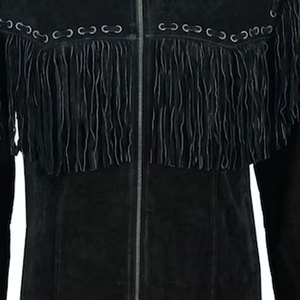 Premium Black Genuine <b>Suede</b> Leather <b>Men</b> Fringe <b>Jacket</b> Turn Down Collar Zipper Closure Ranch <b>Jacket</b> OEM Wholesale Customization - Product Image 4