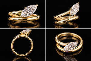 Bague de fiançailles en or jaune 14 carats avec diamant de laboratoire taille marquise, style classique pour femme - Product Image 2