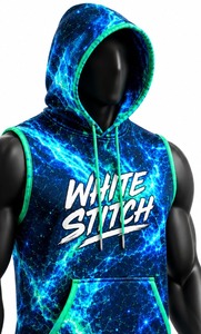 Sudadera sin mangas con capucha de mezclilla para hombre White Stitch, con estampado de rayo azul bordado, transpirable, de secado rápido, estilo urbano, corte holgado - Product Image 2