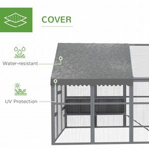 Grande Pollaio 2,7m x 1,8m x 1,8m con Nido e Copertura Impermeabile e Anti-UV per 8-12 Galline, Grigio - Product Image 6