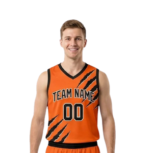 Camiseta de Baloncesto para Hombre, Uniforme de Equipo, Cuello en V, Sin Mangas, Estampado de Rayas, Nombre y Número Personalizados, 100% Poliéster, Secado Rápido - Product Image 3