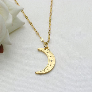 Collier Pendentif Croissant de Lune en Argent Sterling 925 Plaqué Or avec Étoile Incrustée de Zirconium Blanc, Bijou Charmant Céleste, Vente en Gros - Product Image 3