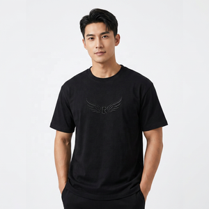T-shirt en coton noir uni à col rond et manches courtes pour homme, coupe classique, style décontracté, tricot jersey, design uni - Product Image 5