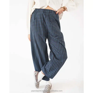 กางเกงโยคะขายาวทรงหลวมสีพื้นผ้าฝ้ายผสมสแปนเด็กซ์เอวยางยืดระบายอากาศสำหรับผู้หญิงใส่เที่ยวหน้าร้อน - Product Image 2