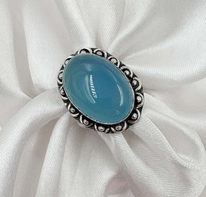 Natural Sky Blue Chalcedony Oval <b>Ring</b> Silver Plated Vintage Statement Gemstone <b>Ring</b> Handmade <b>Adjustable</b> <b>Ring</b> for Women - Product Image 5