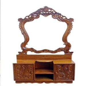Traditional teak wood raw carved <b>dressing</b> <b>table</b> with large ornate <b>mirror</b> frame, available at wholesale prices. - Product Image 4
