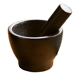 Juego de Mortero y Pilón de Hierro Fundido Negro Resistente, Herramienta Tradicional para Moler Especias y Hierbas, Utensilio de Cocina - Product Image 1