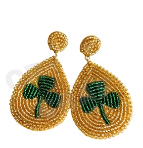 Patrick Day Women's Vintage Beaded Dangle Earrings Patriotic Orange White Blue for Weddings or <b>Memorial</b> Day - Product Image 1