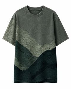Men's Oversized Short Sleeve <b>TShirt</b> <b>Mountain</b> Pattern Digital Print O-Neck Sporty Knitted 100% Cotton Breathable Quick Dry 220g - Product Image 1