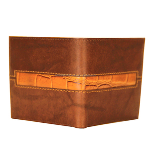 Cartera de piel auténtica marrón con estilo para hombre al por mayor, función RFID, logotipo personalizado lavado a la piedra de primera calidad, rayas abiertas cortas Vintage - Product Image 1