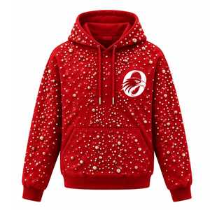 Sudadera con Capucha Roja con Cuentas de Perlas, Unisex, Estilo Casual, Holgada, con Cordón Ajustable en la Capucha y Bolsillo Tipo Canguro, Personalizable - Product Image 1