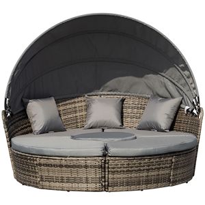 Set da Patio in Rattan 4 Pezzi con Lettino e Divano Sezionale con Tettoia Regolabile per il Comfort all'Aperto - Product Image 1