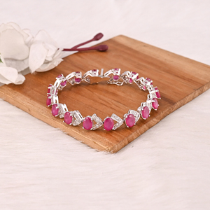 Elegant Glass Filled Ruby & CZ Tennis Bracelet in 925 Sterling <b>Silver</b> Handmade Luxury Fashion Jewelry <b>for</b> Unisex Gift - Product Image 1