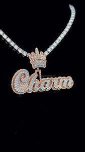 ผ่านเครื่องทดสอบเพชรโมอิสจี้ฮิปฮอปส่องแสงเป็นประกายวิบวับเครื่องประดับ925เงิน rpse ทองจี้เพชรรูปมงกุฎระฆังสองสี - Product Image 3