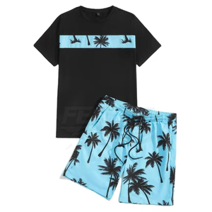 Men's Summer Casual <b>Knitted</b> Short Sleeve Shorts & Short-Sleeved T-Shirt 100% Bamboo Fiber Breathable Quick-Drying Digital Print - Product Image 4