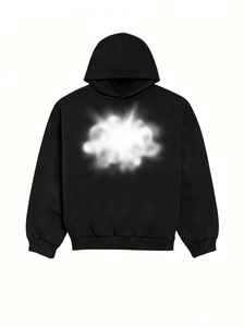 Sudadera con Capucha Negra Extra Grande para Hombre, Diseño OEM ODM, Estampado de Nubes con Pintura en Aerosol, Estilo Urbano, Otoño, Logotipo Personalizado - Product Image 4