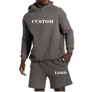 ชุดกางเกงขาสั้นมีฮู้ดสำหรับผู้ชายผ้าฝ้ายออร์แกนิกโอเวอร์ไซส์100% มีฮู้ดผ้าฝ้ายโพลีเอสเตอร์ปรับแต่งได้สำหรับผู้ชาย - Product Image 1