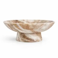 Bol de service en marbre beige veiné, design tendance, base sur pied peu profonde, pour fruits, idéal pour la décoration de table dans les hôtels de luxe et la restauration.