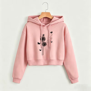 Sudadera Corta con Capucha para Mujer, Diseño Profesional de Diente de León con Estampado de Mariposa, Sudadera Corta Estilo Y2K, Sudadera Gótica - Product Image 2