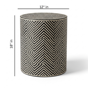 โต๊ะกลมเคลือบสีดำขาวพร้อมสติกเกอร์ตกแต่ง  งานแฮนด์เมดลายเชฟรอนสไตล์อินดัสเทรียล ใช้เป็นเก้าอี้ข้างสำหรับอพาร์ทเมนต์และห้องนอน - Product Image 2