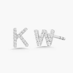 Diamond Initial Stud <b>Earring</b> Alphabet Name 14K 18k Solid Gold Dainty Solitaire Everyday Wear Minimalist Letter Studs For Women - Product Image 1