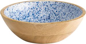 Tazón de Madera de Mango Hecho a Mano con Diseño Floral Azul Esmaltado, Tazón Decorativo de Madera para Servir con Interior Blanco, Estilo Rústico para Cocina - Product Image 6
