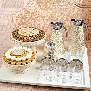 Jarra de vacío ornamental de nácar con motivo de hoja, decoración para servir, regalo de Ramadán, vajilla de lujo, juego de té, venta al por mayor - Product Image 1