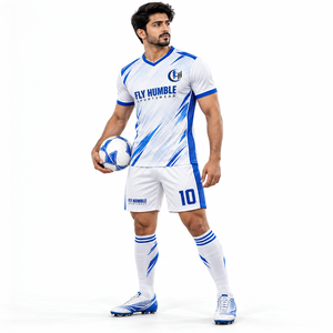 <b>Fly</b> Humble Men's Soccer Jersey Set Blue Black Geometric Print V-Neck Short Sleeve Breathable Polyester Uniform 10 Number - Product Image 5