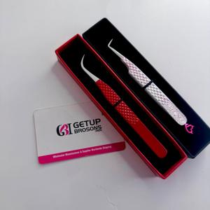 Pince à épiler professionnelle pour extensions de cils, personnalisée, rouge et blanche, en acier inoxydable, marque privée, vente en gros - Product Image 6