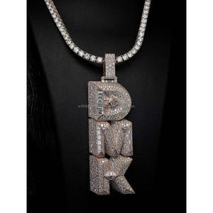 DMK 925 Sterling <b>Silver</b> GIA Certified Lab Grown Moissanite <b>Initial</b> Pendant <b>Necklace</b> 18k Gold & Rhodium Plated Hip Hop Jewelry - Product Image 1