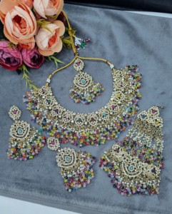 Heavy Choker Necklace With Earrings & Mang Tika Traditional Bridal <b>Wedding</b> <b>Accessories</b> Set for Women Ethnic Jewellery Wholesaler - Product Image 1