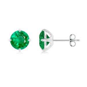 Natural Round Emerald Stud <b>Earrings</b> 14kt White Gold Solitaire Four Prong <b>Fine</b> Jewelry for Women OEM ODM Wholesale Gift for Her - Product Image 1