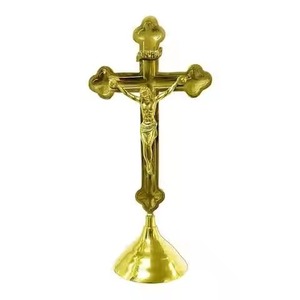 Traditional Brass Wall Hanging Crucifix with Gold Jesus Figure and Black Cross Indoor Decor for Living Room Church Use - Product Image 4