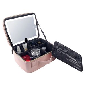 Borsa da Viaggio Professionale Multistrato ad Alta Capacità con Tracolla per Cosmetici e Accessori, Colore Rosa - Product Image 1