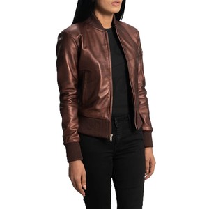 Women Metallic Bronze Genuine <b>Leather</b> Bomber <b>Jacket</b> Slim Fit Premium Sheepskin Casual Winter Outerwear Fashionable Coat - Product Image 1