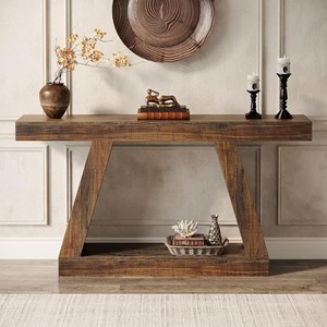 Mesa Consola Rústica de Madera Maciza con Base de Trípode y Estante de Almacenamiento para Entrada o Sala de Estar - Product Image 2